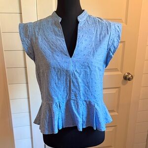 Anthropologie Blue Ruffle Sleeve Women's Top